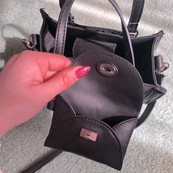 Cute Nine West Black Mini Tote Bag with Charm - Picture 8 of 16